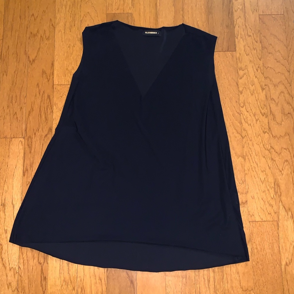 Alembika Black Solid Jersey Long V Neck Tank Top - image 2